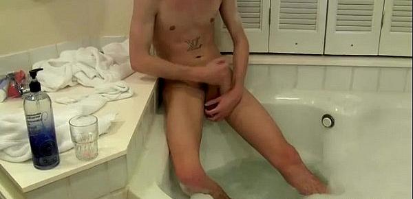  Gay cock Bathtub Boner Boy Strokes It